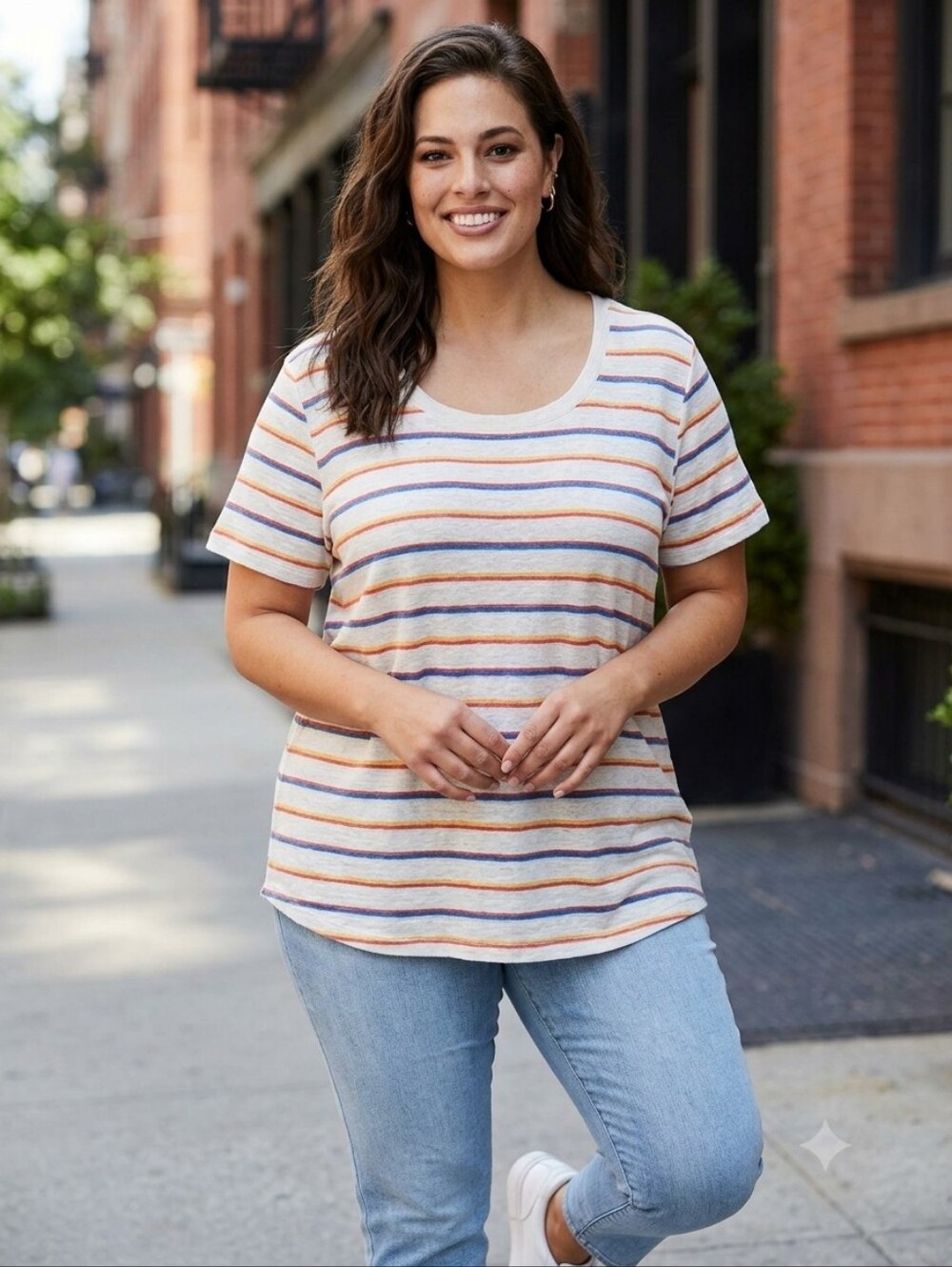 Striped Multicolor Women's Tee Top Plus Size 3X